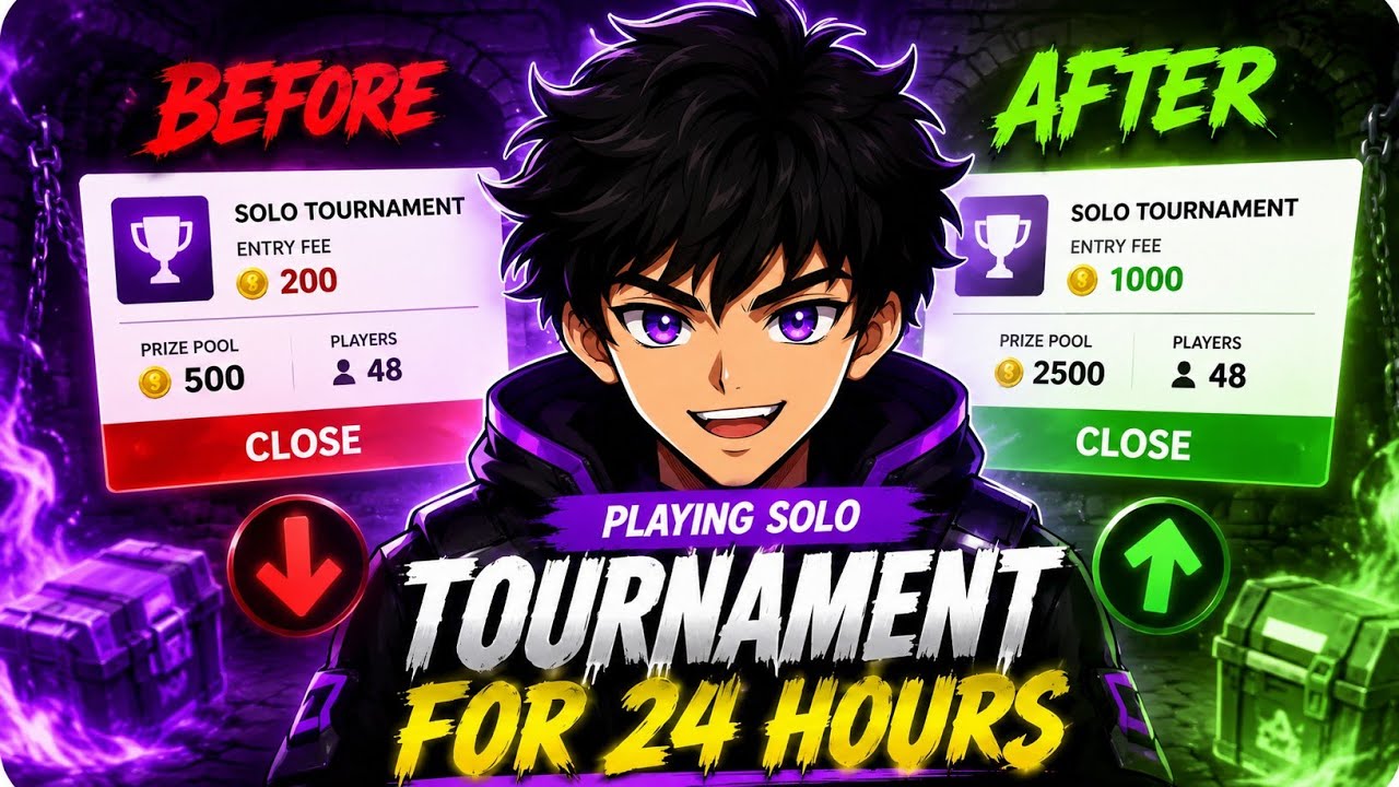 24 HOURS 🕒 SOLO TOURNAMENT PLAYING CHALLENGE 😳 | BEST TOURNAMENT APP 🔥| FREE FIRE MAX🔥
