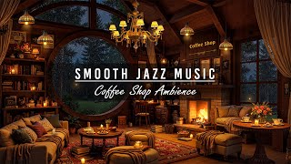 🌧️Cozy Coffee Shop Corner on Rain Day with Smooth Jazz Music & Crackling Fireplace for Stress Relief