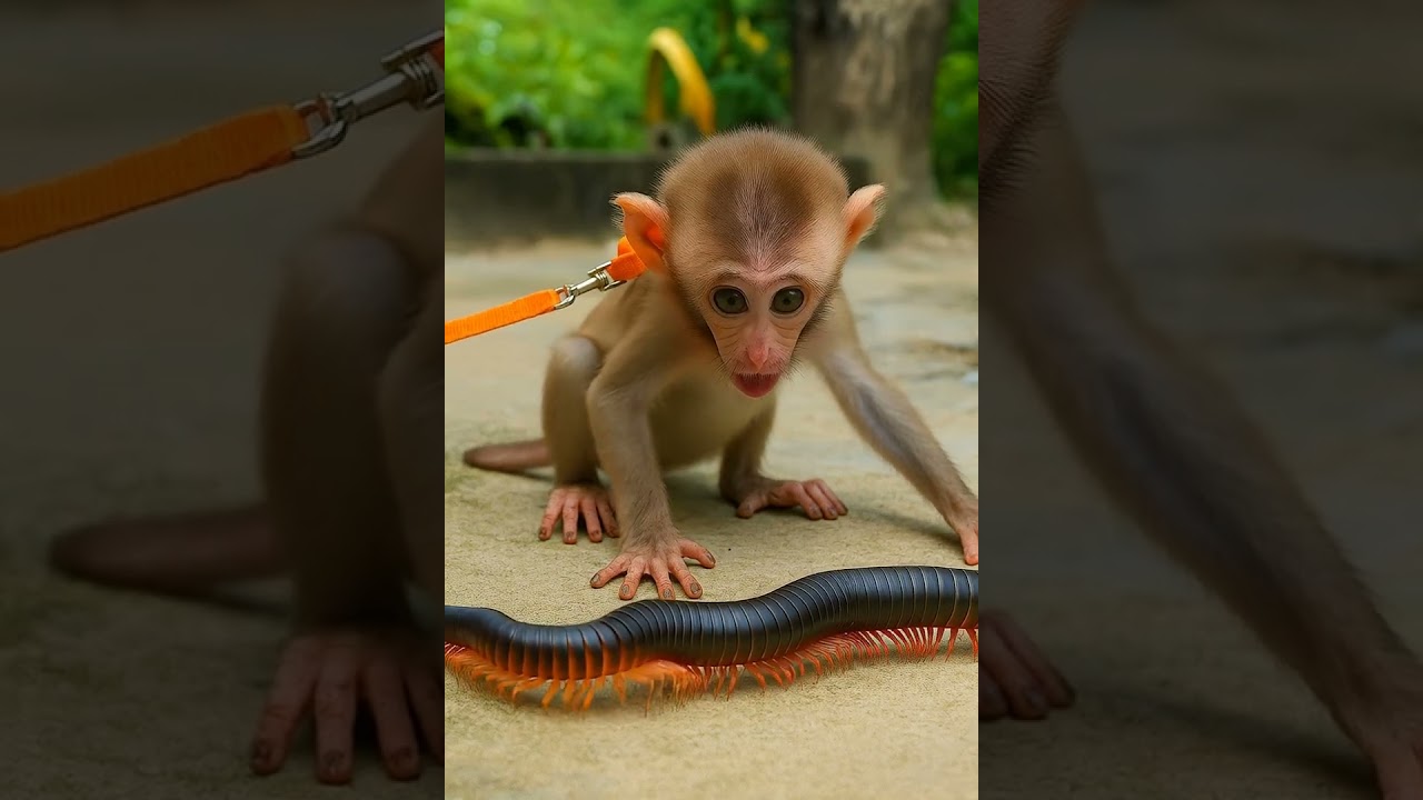 Uh-oh... the monkey spots the creepy crawler and RUNS! 🏃‍♂️💥