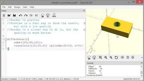OpenSCAD tutorial: Render vs. Preview
