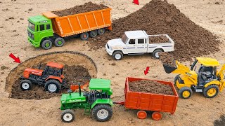 Tractor Trolley and JCB Working in Sand | Toy Trucks Loading मिट्टी | Kids Fun Video