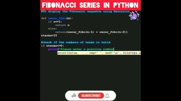 #python 82 To Display Fibonacci Sequence Using Recursion In Python | Computer Programming | #shorts