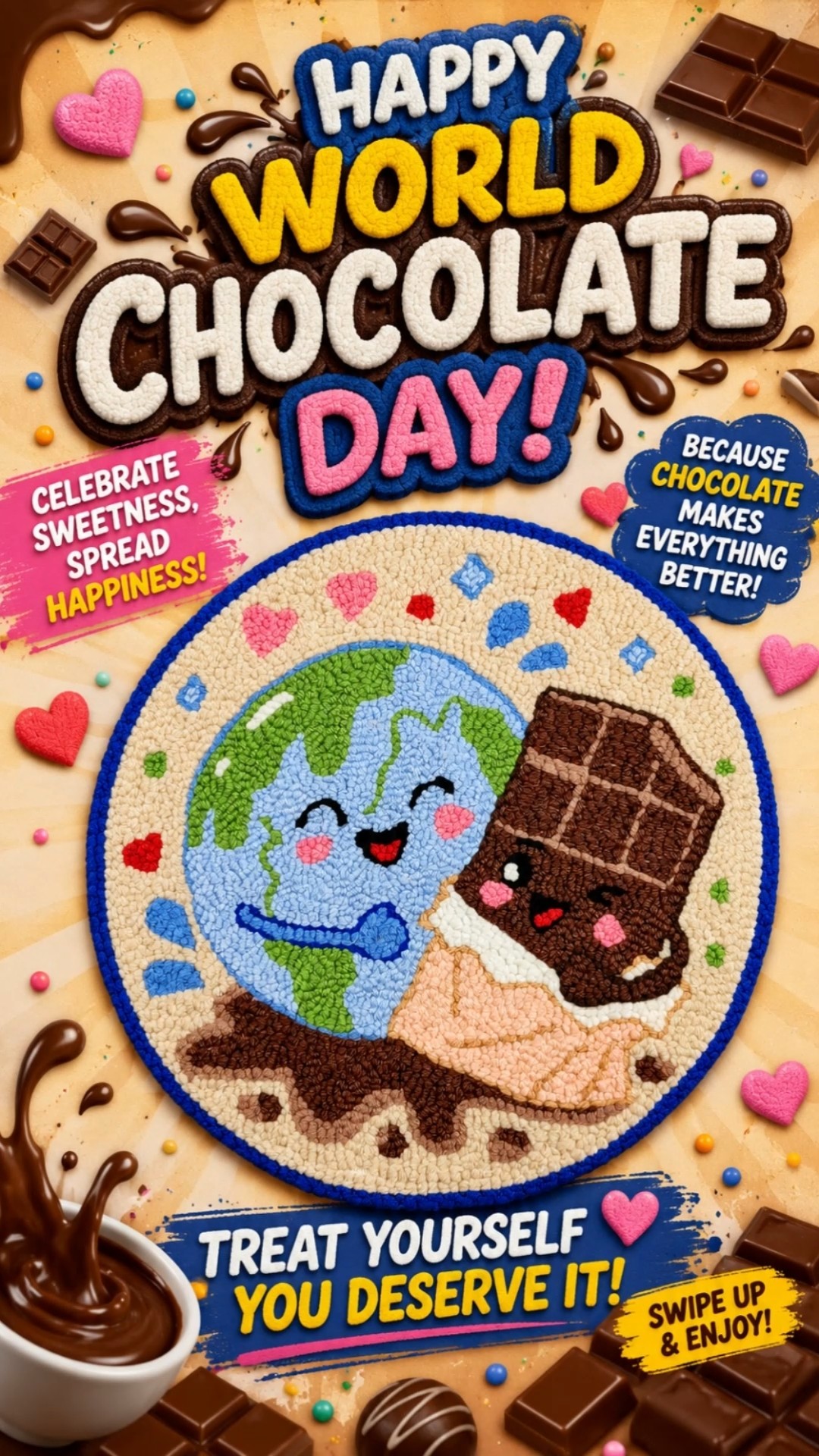 ドロップチョコレート  YOU WORLD   アート 🍫 Happy World Chocolate Day! 🌍 Sweetest Punch Needle Art You'll