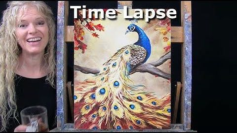 Learn How to Draw and Paint with Acrylics "PEACOCK in AUTUMN" Easy Beginner Art Tutorial-Time Lapse