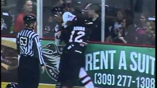 CHL Bloomington-Quad City hockey fight - Steve Makway vs Odi Aduba 2/8/13