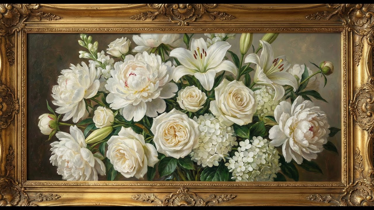 White Symphony in a Golden Frame I Gold Framed TV Art Screensaver For TV