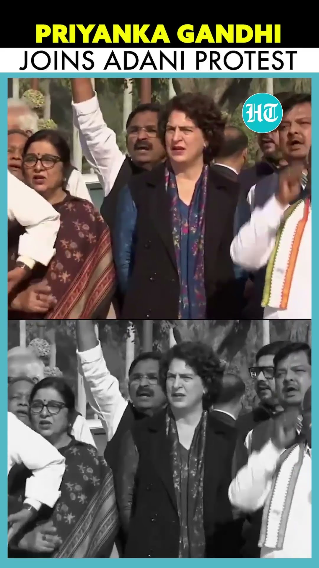 Priyanka Gandhi Joins Opposition MPs Protesting Over Adani Issue Outside Parliament