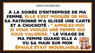 Ma femme m'humilie à sa soirée. Son patron me glisse sa carte : "Appelle-moi si..."