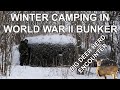 Solo Winter Camping in abandoned WWII bunker | big deer herd on camera | 100 kph wind