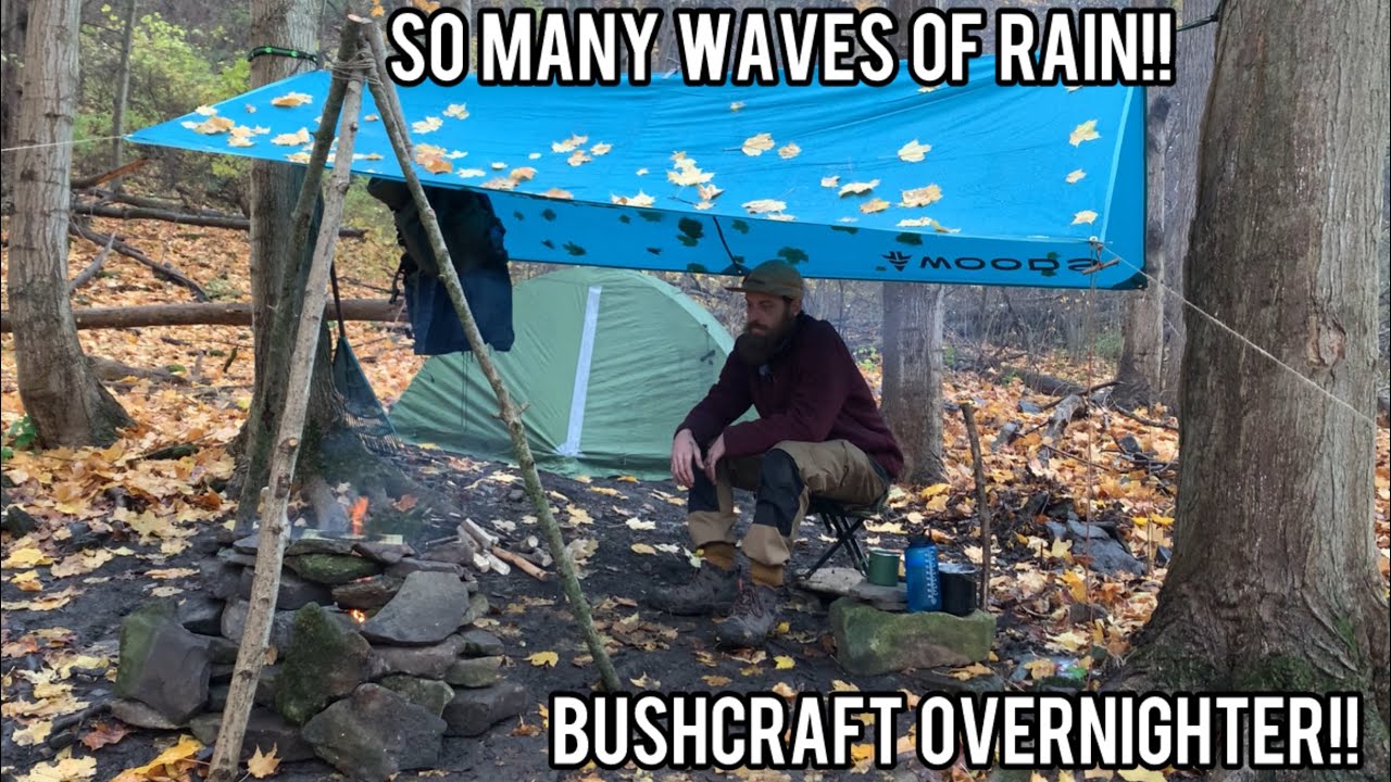 BUSHCRAFT OVERNIGHTER During A RAIN STORM!! - YouTube