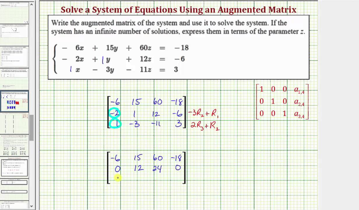 Ex: Solve a System of Equation By Writing an Augmented Matrix in RREF (113x113  Infinite Sol)