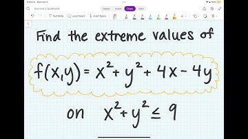 Find the extreme values of f(x,y)=x^2+y^2+4x-4y on the region described by x^2+y^2 less than or = 9.