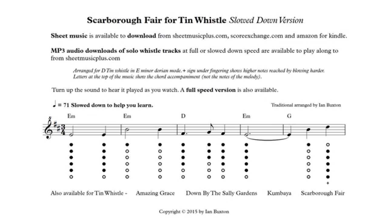 Scarborough Fair tabs for Tin Whistle  Tin whistle, Whistle, Flute sheet  music