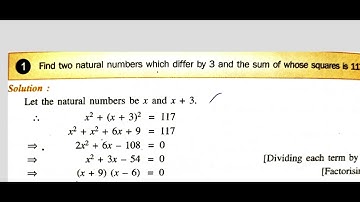 Find two natural numbers which differ by 3 and sum of whose squares is 117 #icse #cbse #maths#math