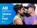 Ref:7JEuBcb6DB0 Carlos alcaraz vs tommy paul | round four | australian open 2026 extended highlights   