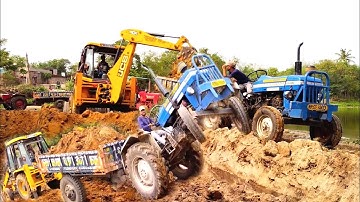 Jcb 3dx Backhoe Machine Loading Mud In Powertrack 434 Ds Plus Tractor For Making Pond | Jcb Video