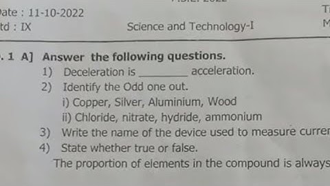 Class 9  SCIENCE 1 QUESTIONS PAPER , 1st SEMESTER 2022(SSC BOARD) MAHARASHTRA