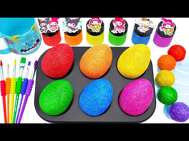 Satisfying Video l How to make Rainbow EGGS Pool From Mixing Glitter Slime Hearths Form Cutting ASMR
