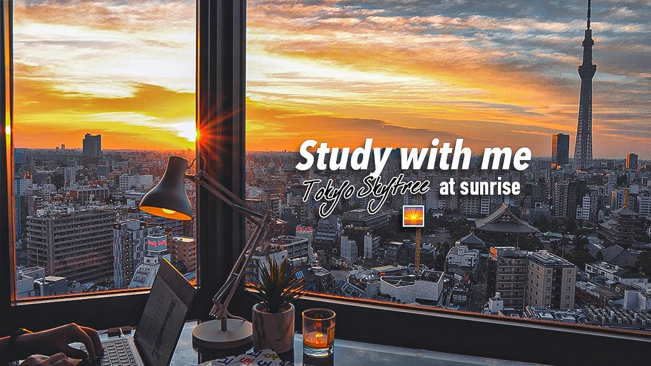 2-Hour Study With Me🌅 / Relaxing Jazz🎷 + Fireplace / Tokyo-Skytree At Sunrise / With Countdown+Alarm