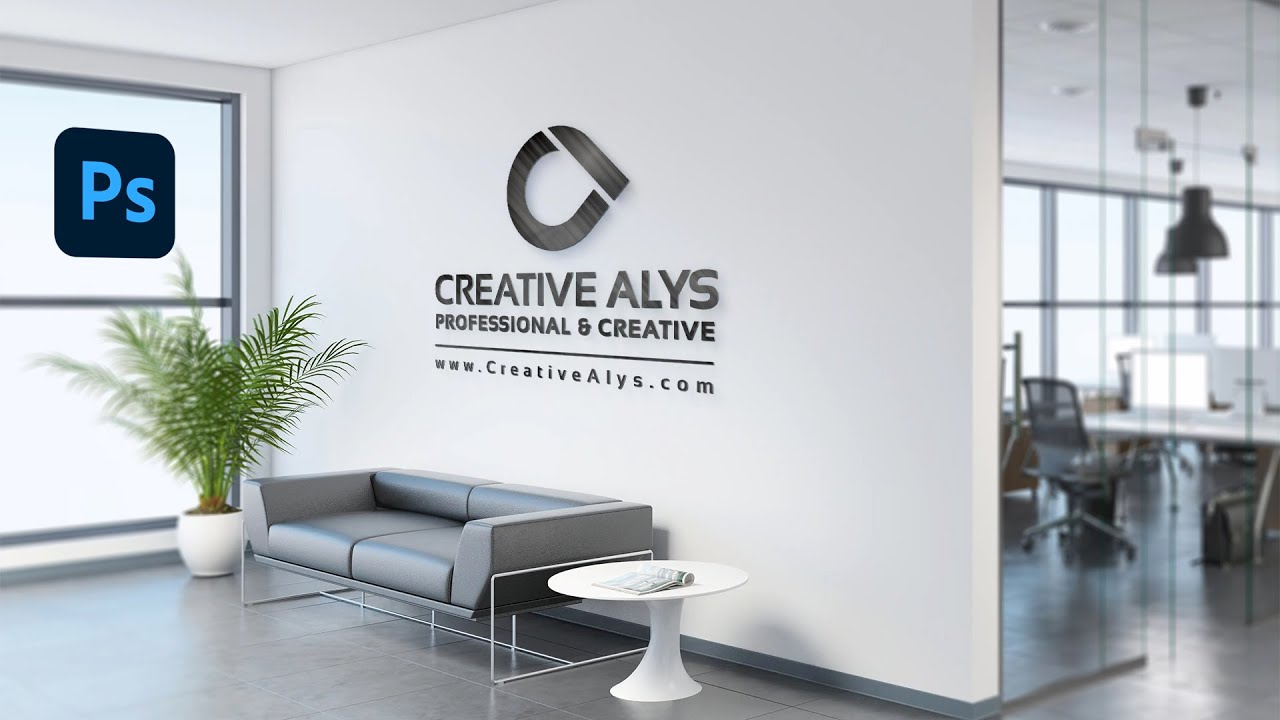 Office Wall Corporate Logo Mockup - Creative Alys