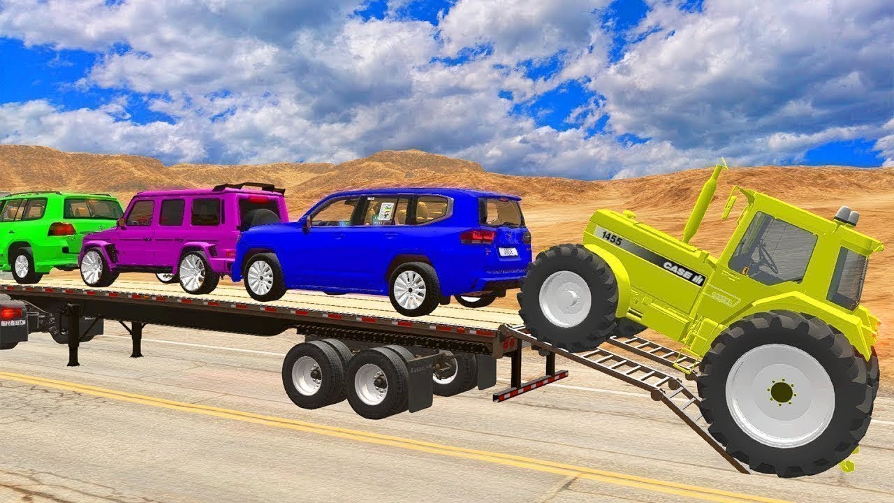 Flatbed Trucks Mcqueen | Transportation with Trucks - Pothole vs Car #48 - BeamNG.Drive