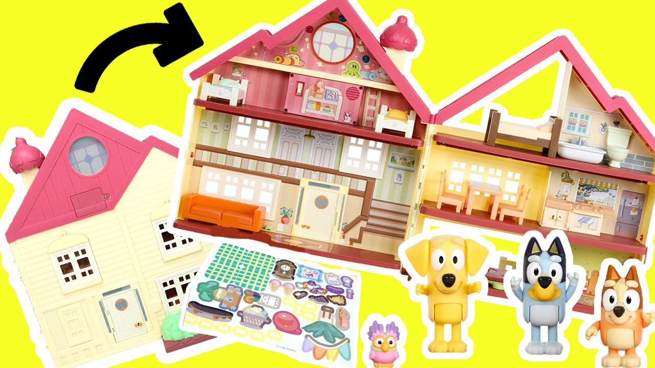 Bluey and Bingo Family House Playset Build with Stickers and Decorations +  Lucky Friend 