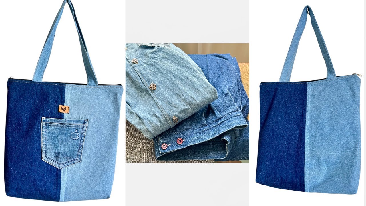 Reversible Tote Bag with Zipper | Upcycled Denim Bag Tutorial (Beginner Friendly)