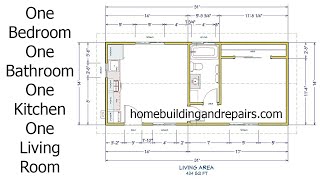 434 Square Foot Small House Building Plans Tour - Floor Plan, With Furniture And Exterior Views