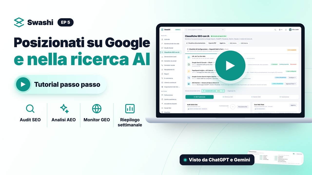 Come monitorare SEO, AEO e GEO con Swashi