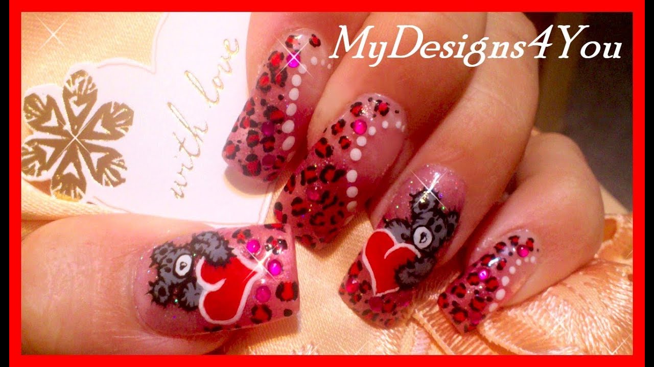 Valentine`s Day Nails How to Teddy Bear Valentine´s Nails ♥ YouTube