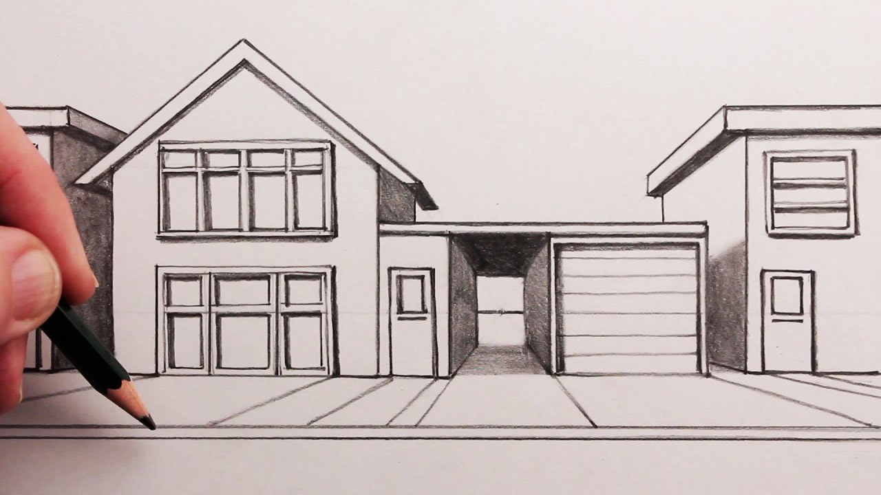 How to Draw a House using One-Point Perspective: Easy Drawing for Beginners  - YouTube