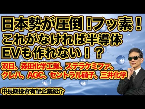 日本勢が圧倒　フッ素!!　これがなければ半導体、EVも作れない　!!   双日、森田化学工業、ステラケミファ、クレハ、AGC、セントラル硝子、三井化学　　　中長期投資有望企業紹介