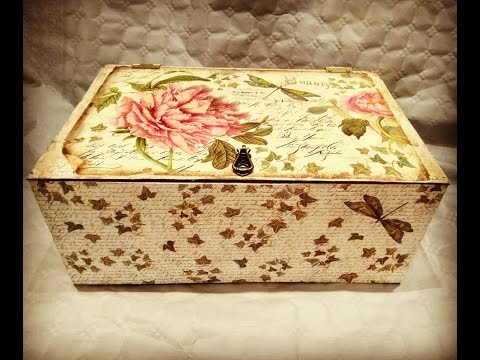 Cómo reciclar y decorar caja de frutas vintage , decoupage y craquelado