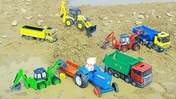 Jcb Loading Mud Tipper Dumper Tractor | Ford Dumper Accident Pulling JCB 5CX ? Cartoon Video | CSToy