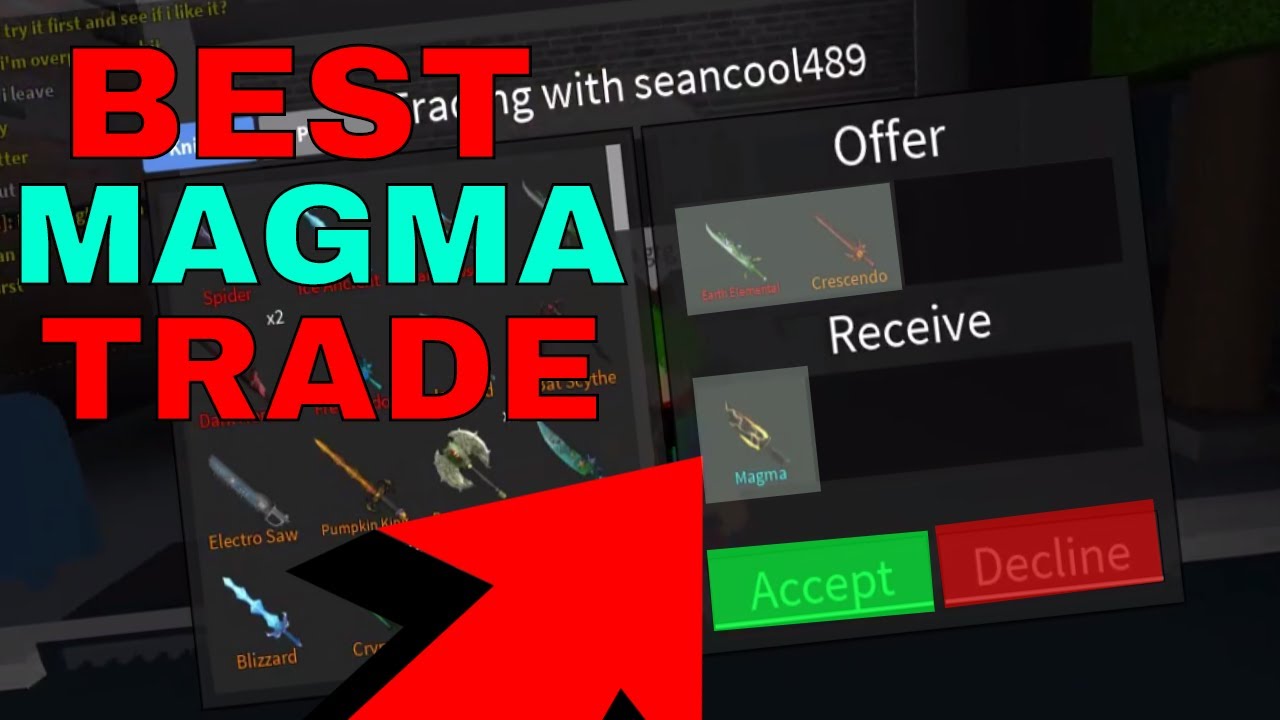 Best Magma Trade Gets Rejected Roblox Assassins Youtube - cracked magma bag roblox