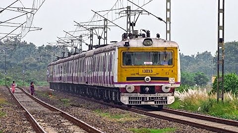 Single Wind-Shielded 12 Coach EMU Train  Passing Speedily through Greeny Nature | Eastern Railways