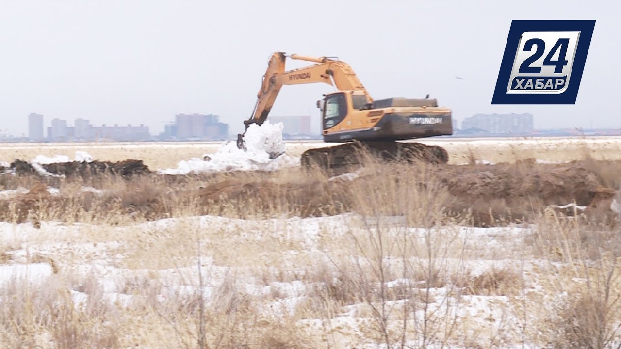 В столичном микрорайоне Уркер укрепляют дамбу - YouTube