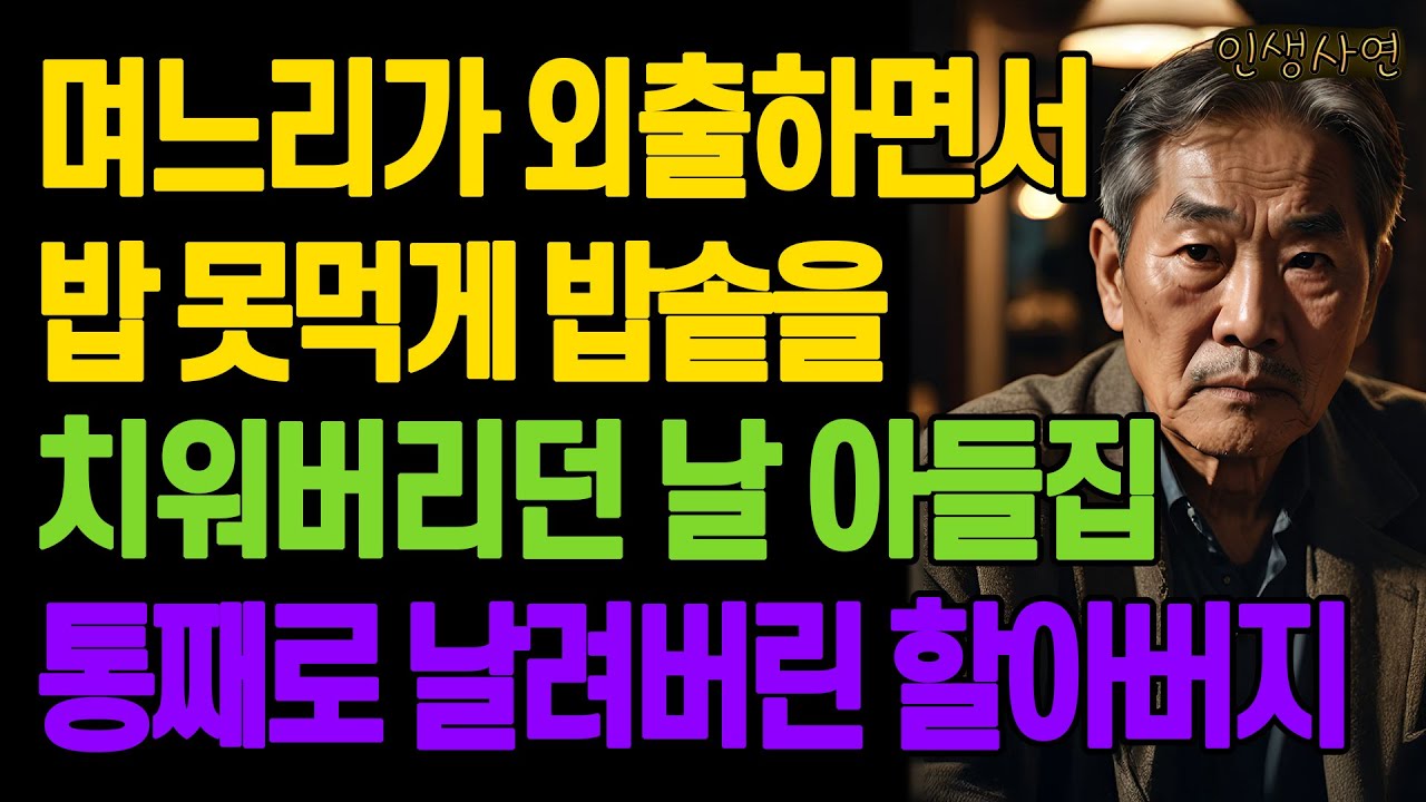 며느리가 외출하면서 밥 못먹게 밥솥을 치워버리던 날 아들집 통째로 날려버린 할아버지 노년의 삶의 지혜 행복한 노후생활 부모자식갈등 사연 이야기 오디오북