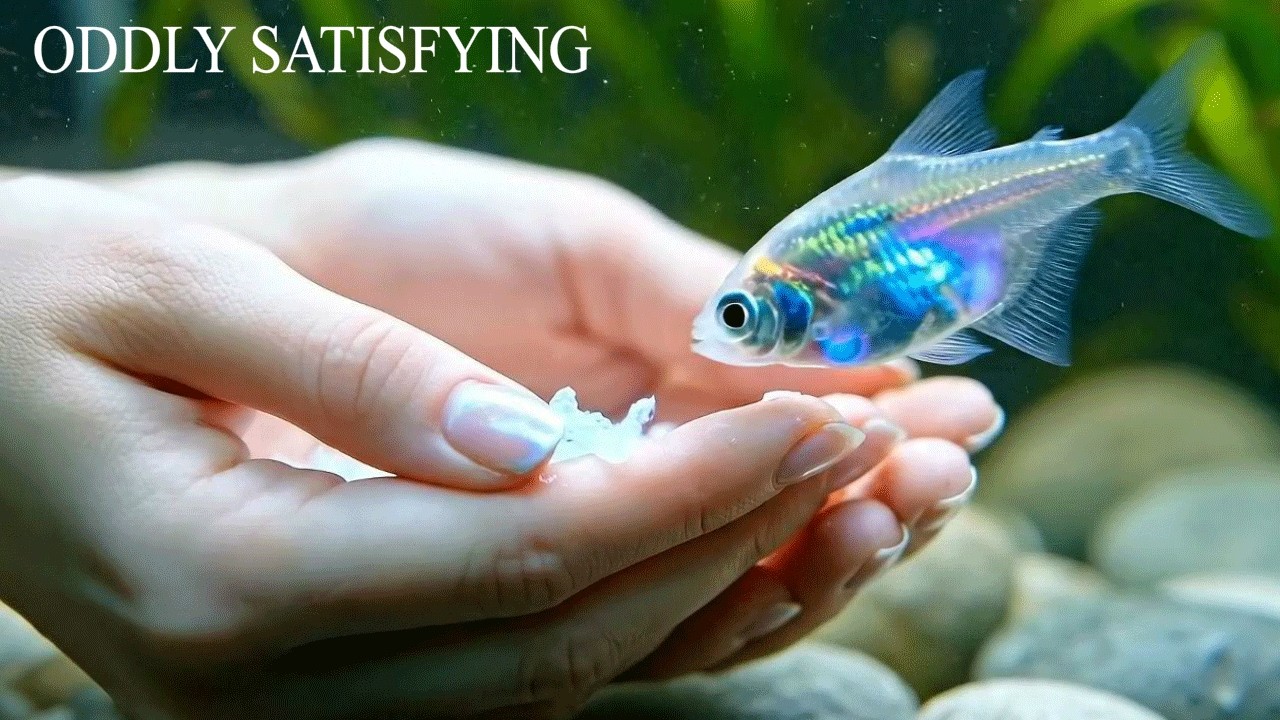 Oddly Satisfying Crystal Fish Feeding | Relaxing Aquarium ASMR