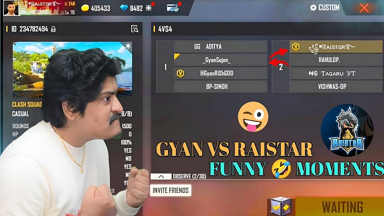 GYAN VS RAISTAR 😱 FUNNY MOMENTS CUSTOM IN FREE FIRE 🔥 @RaiStar - YouTube
