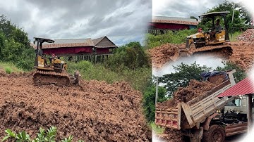 Good job Great Video! Processing Landfill into Flooding Area by Shantui DH17C3 Dozer with Dump Truck