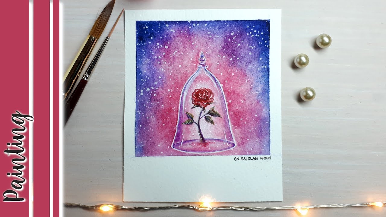 Enchanted Rose From Beauty And The Beast Watercolor Painting Polaroid Inspired Youtube