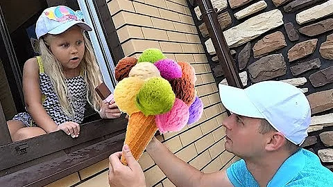 Alice  play in playhouse with plastic ice cream