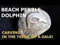 DREMEL CARVING a beach pebble dolphin in the teeth of a gale!