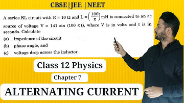 A series RL circuit with 𝑅=10Ω and 𝐿=100/𝜋 𝑚𝐻 is connected to an ac source of voltage 𝑉=141 sin⁡(10