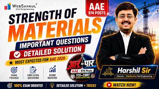 Strength of Materials Important Questions | Detailed Solution | AAE 974 Posts | Harshil Sir |