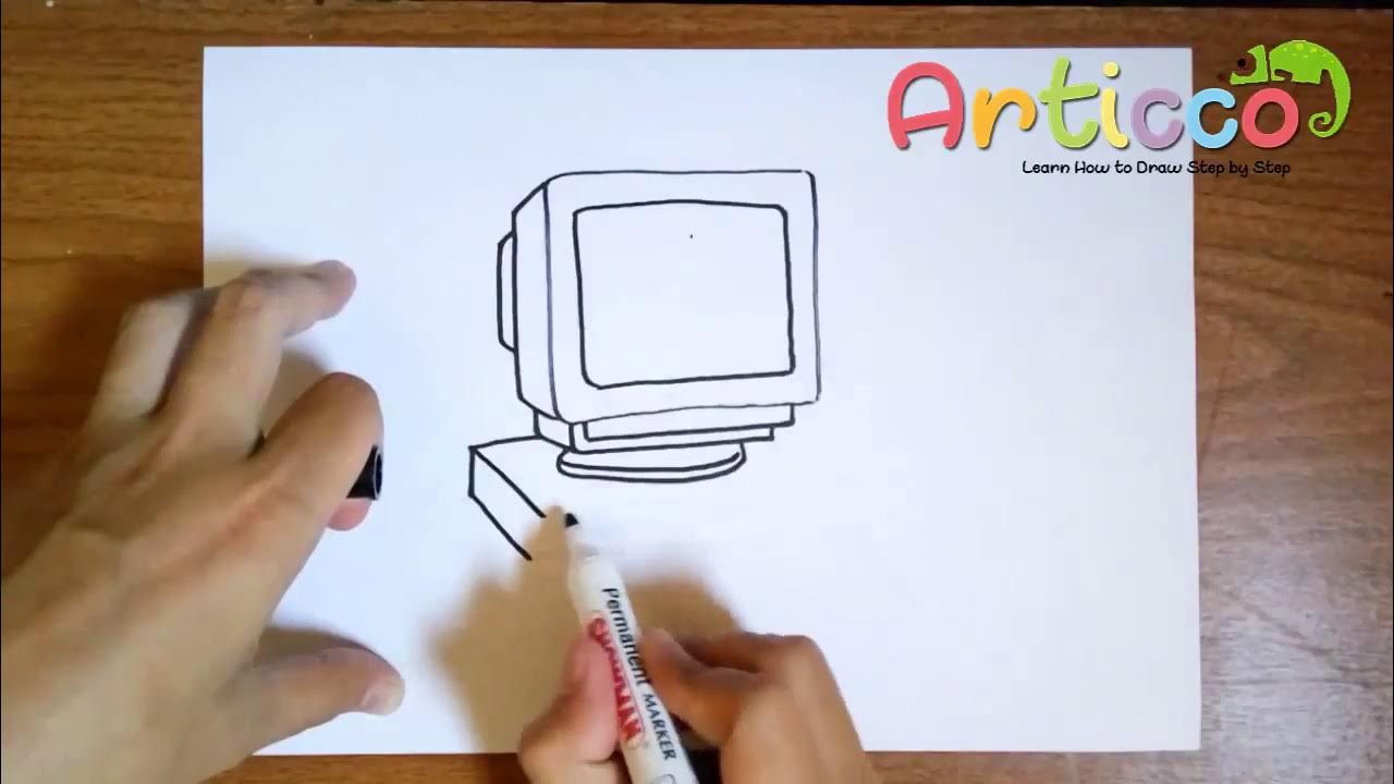 How to Draw a Computer Set Step by Step - YouTube