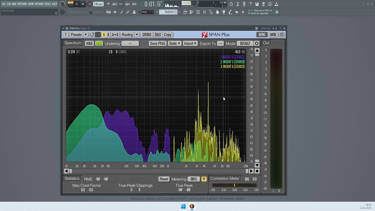 Multitrack analyzer with Voxengo SPAN Plus