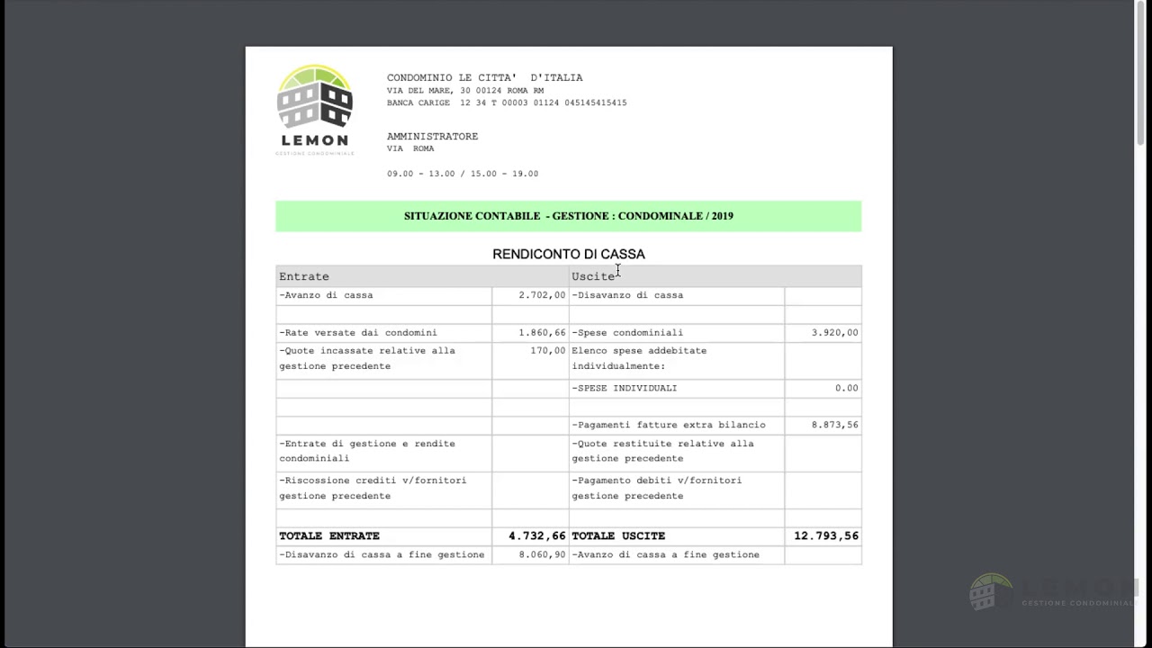 Situazione Contabile - Lemon Gestione condominio