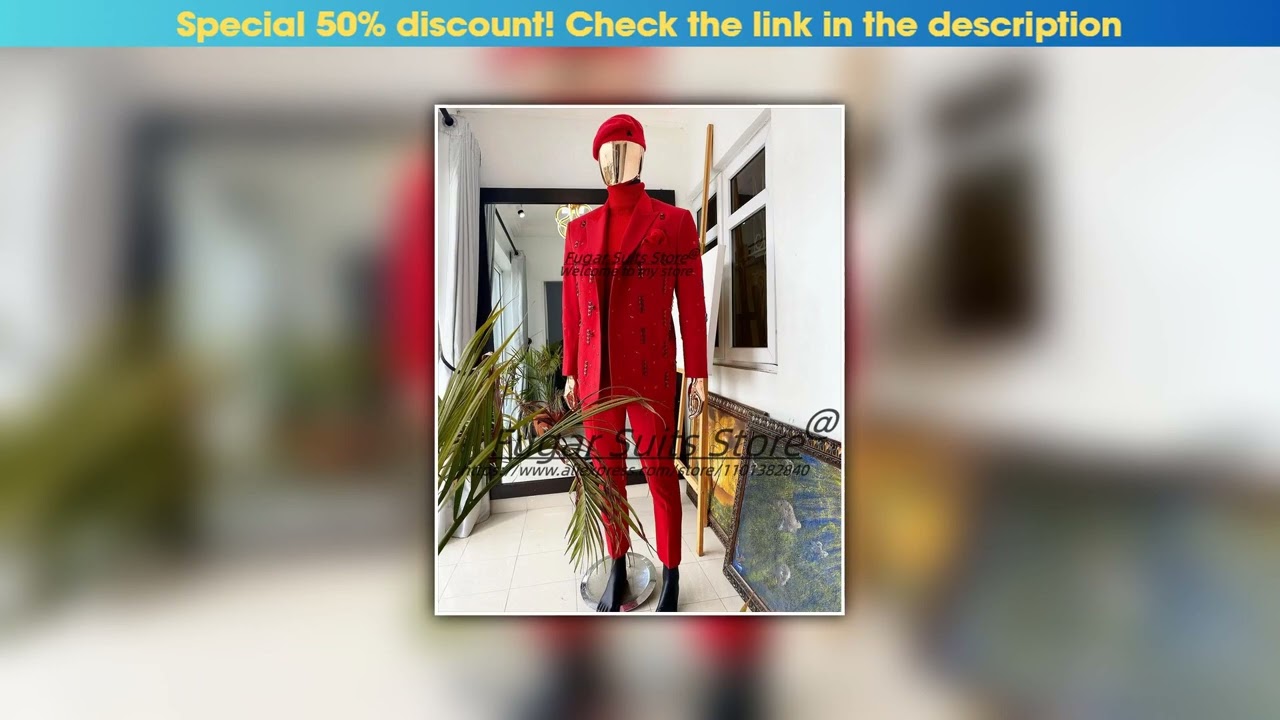 Flash Sale Shiny Stone Beaded Male Prom Blazers High-end Groom Wedding Tuxedos Slim Peak Lapel Men•